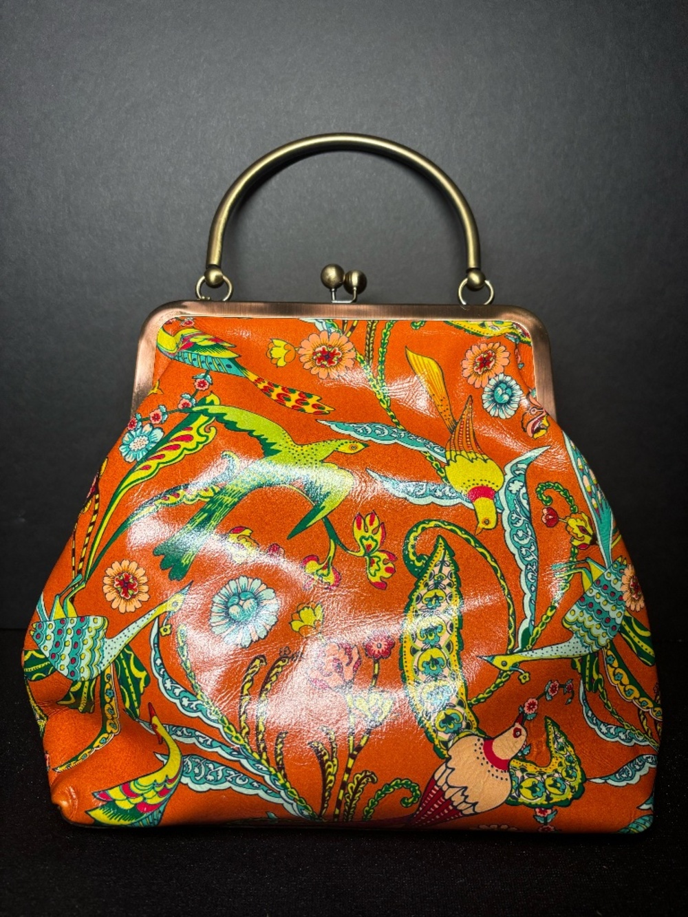 Patricia Nash 10th Ann. Koi Orange Birds of Paradise Kiss‑Lock Frame Bag